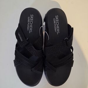 🆕️ Skechers AdventureLuxe Foam Black Women's Slip-On Sandals Slides Size 8